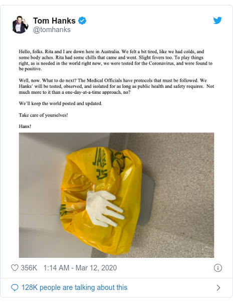 Twitter post by @tomhanks: 