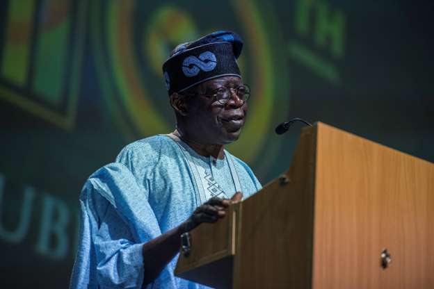 File photo- Leader of the All Progressive Congress (APC) Asiwaju Bola Tinubu delivers a speech during a rally organized to celebrate his 66th birthday in Lagos, on March 29, 2018.