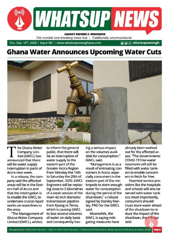Ghana Water Announces Upcoming Water Cuts