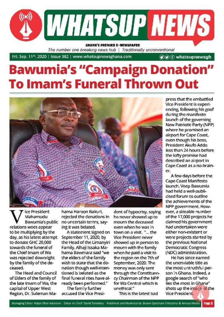 Bawumia’s “Campaign Donation” To Imam’s Funeral Thrown Out.